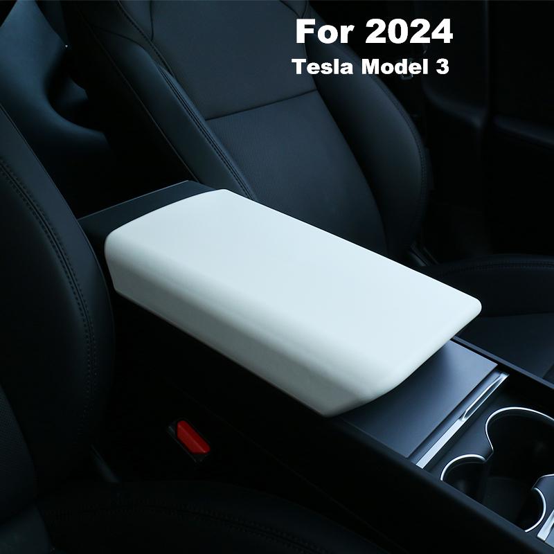 For 2024 Tesla Model 3 Accessories Armrest Protector Box Cover White Soft TPE Center Console Panel Pad Model 3 Highland