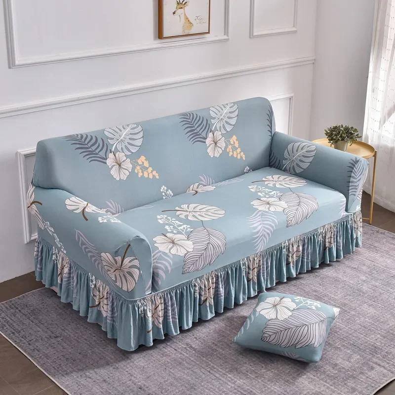 1 2 3 4 Seater Nordic Flowers Stretch Sofa Covers Elastic Spandex Sofas Skirt Cover for Living Room Universal Couch Slipcovers