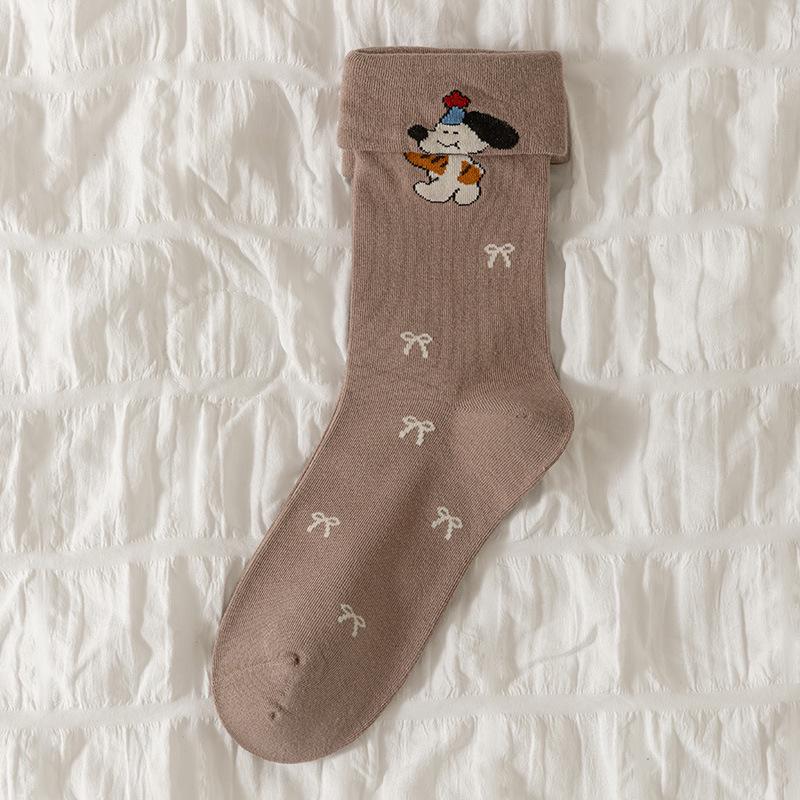 

Женские 3D мультяшные носки до середины икры в горошек, корейский спортивный стиль академии One Size кофейный