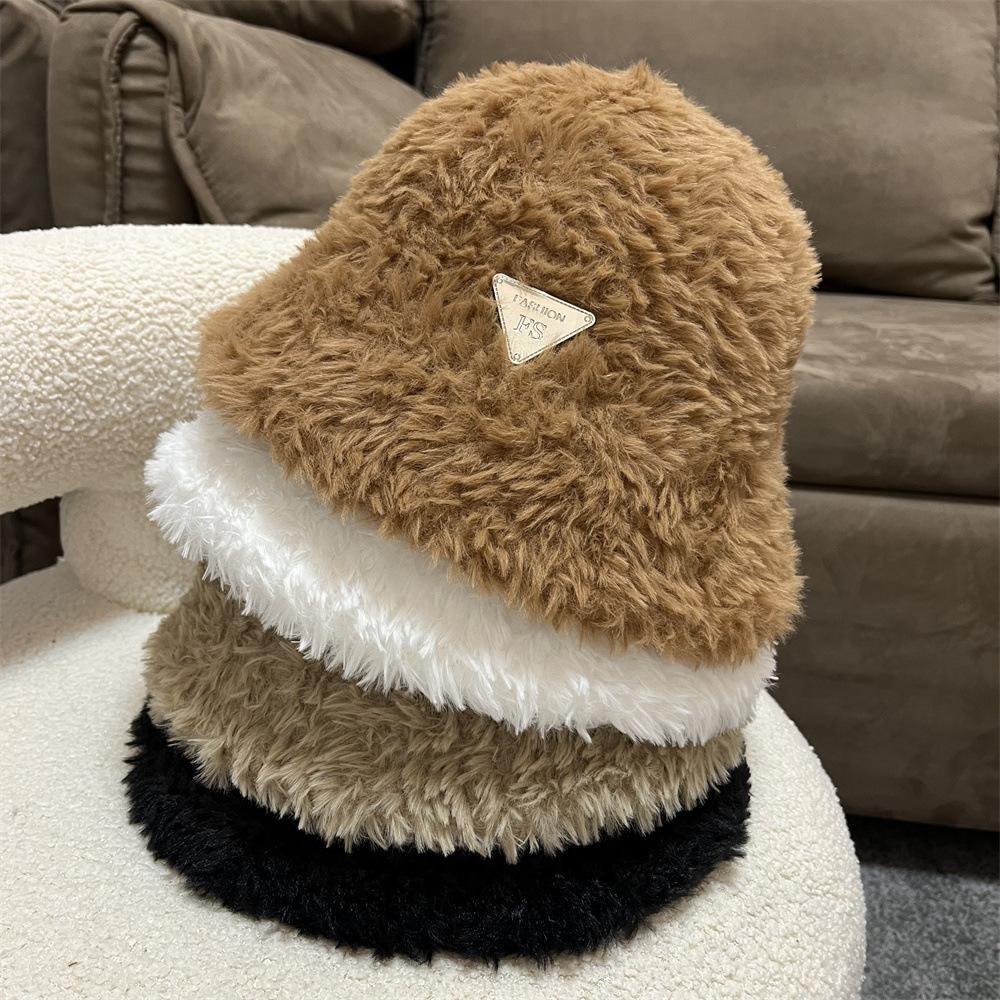 

Autumn and winter plush fisherman s hat children s triangular standard bucket hat versatile face small ear protection warm plain basin hat Adult average size хакі