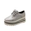Platform Single Shoes Autumn New Round Toe Lace-Up Front Sequin Anti-Slide Heel Low-Top Women's Shoes