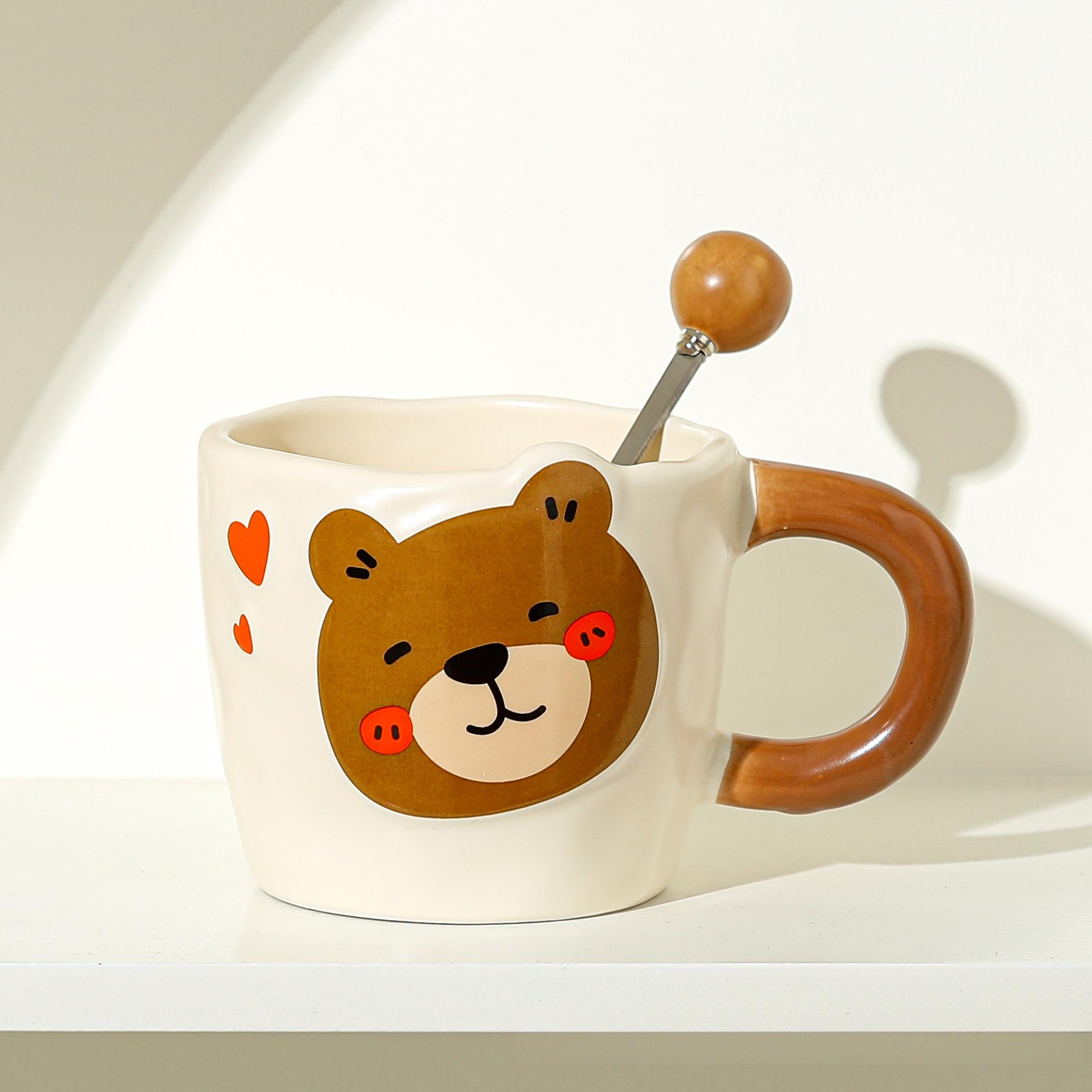 

Милая керамическая чашка с медведем, дорогая кружка с ложкой, пара стаканов для воды, бытовая кофейная чашка, сувенирная подарочная чашка 301-400ml