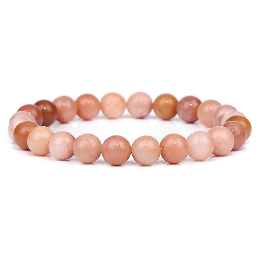 Fashion Natural Stone Pink Angelite Beads Bracelet 8mm Sunstone Beaded Energy Yoga Bracelet Jewelry for Women Handmade Gifts