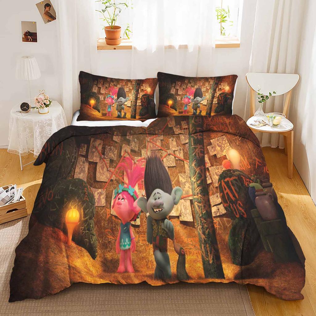 Trolls Anime Hogar Dormitorio Comforter Material de poliéster nórdico adecuado para niños y adultos Juego de 3 piezas