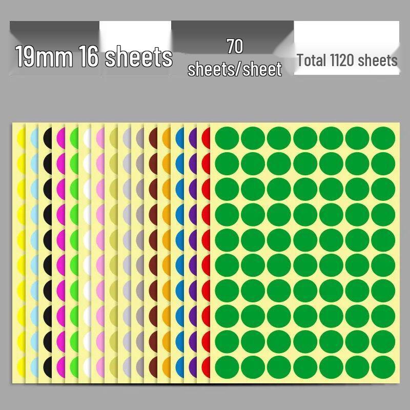 16-Color Round Self-Adhesive Dot Labels - Tear-off White Stickers for Sorting and Marking