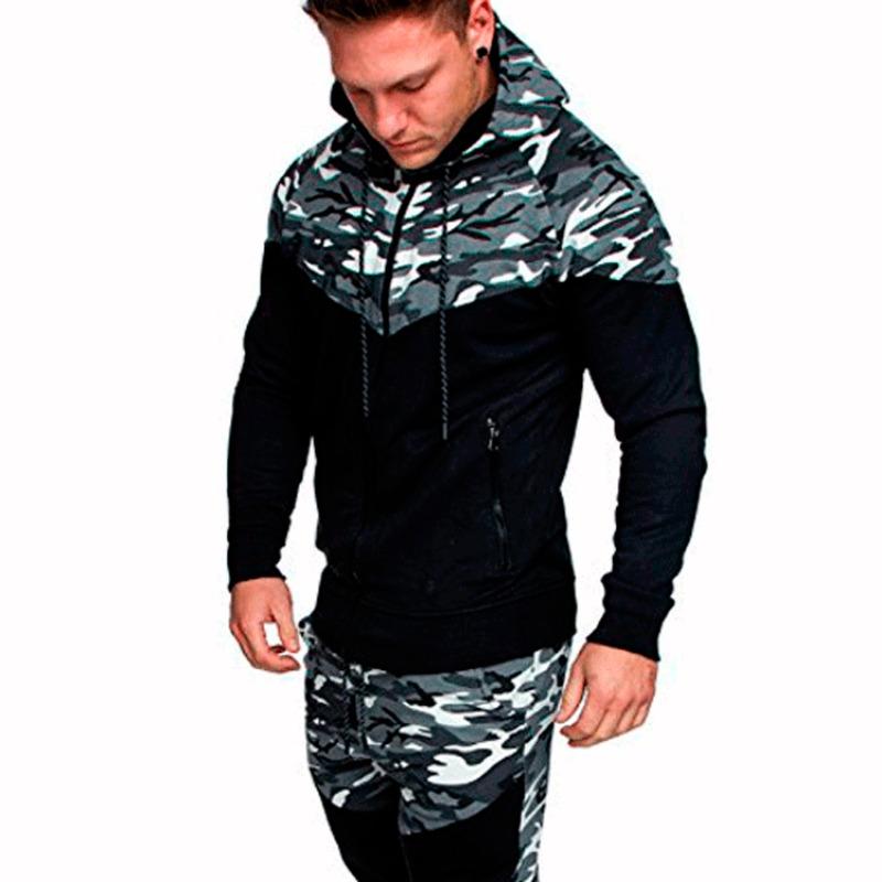 New Men's Outdoor Sports Camouflage Color-blocked Sweatshirt Cardigan Hooded Jacket