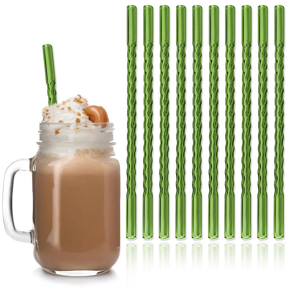 10Pcs Coloful 8mm Glass Straw Reusable Drinking Straws Heat-Resistant Straw For Festival Party Wedding Cocktail Bar Beachs