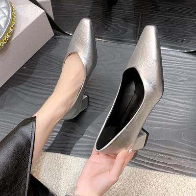 Fashion 2025 Spring and Autumn New Shallow Mouth Shoes Women's Fashion Casual All-match Mid-heel Set Toe High-heeled Shoes Women
