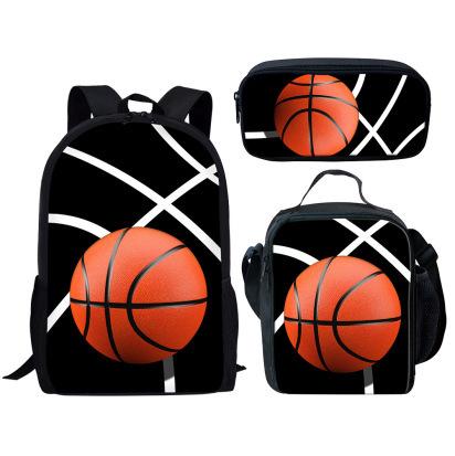 Set Scolastico Tre Pezzi Zaino Borsa Portapenne Borsa Pranzo Zaino con Immagini Street Tide Pallacanestro Calcio Set Zaino