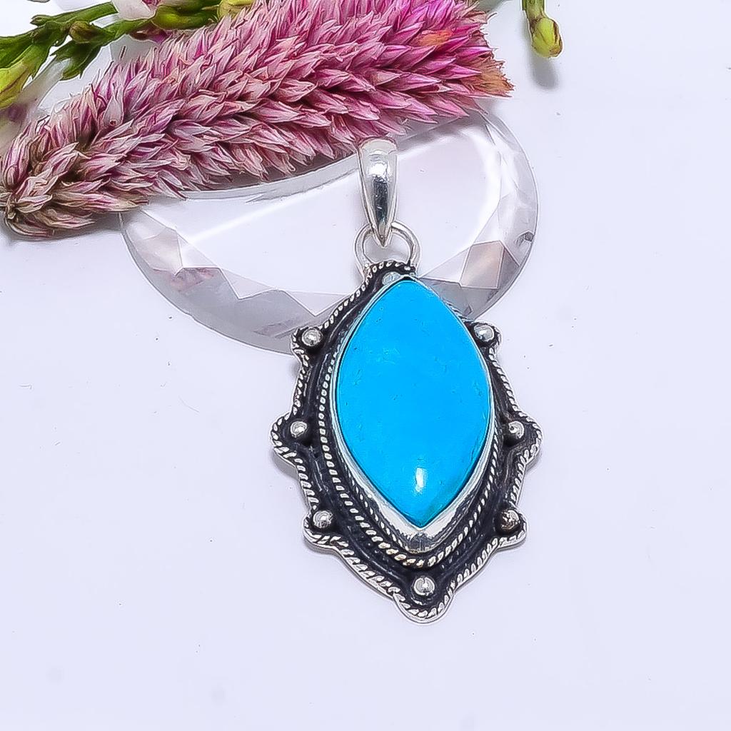 Magnesite Turquoise 925 Sterling Silver Pendant V9052, Blue Pendant, Marquish Pendant, Valentin's Day Gift, Gift For Her, Birthday Gift, Handmade Jewe
