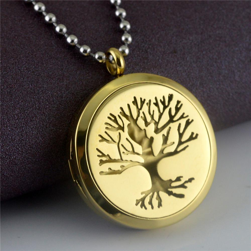 Personalized Round Photo Locket Necklace - Tree of Wisdom Pendant In Titanium Steel (STN653)