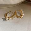 High-End Metallic Faux Pearl Geometric Earrings: Fashionable Retro European & American Style