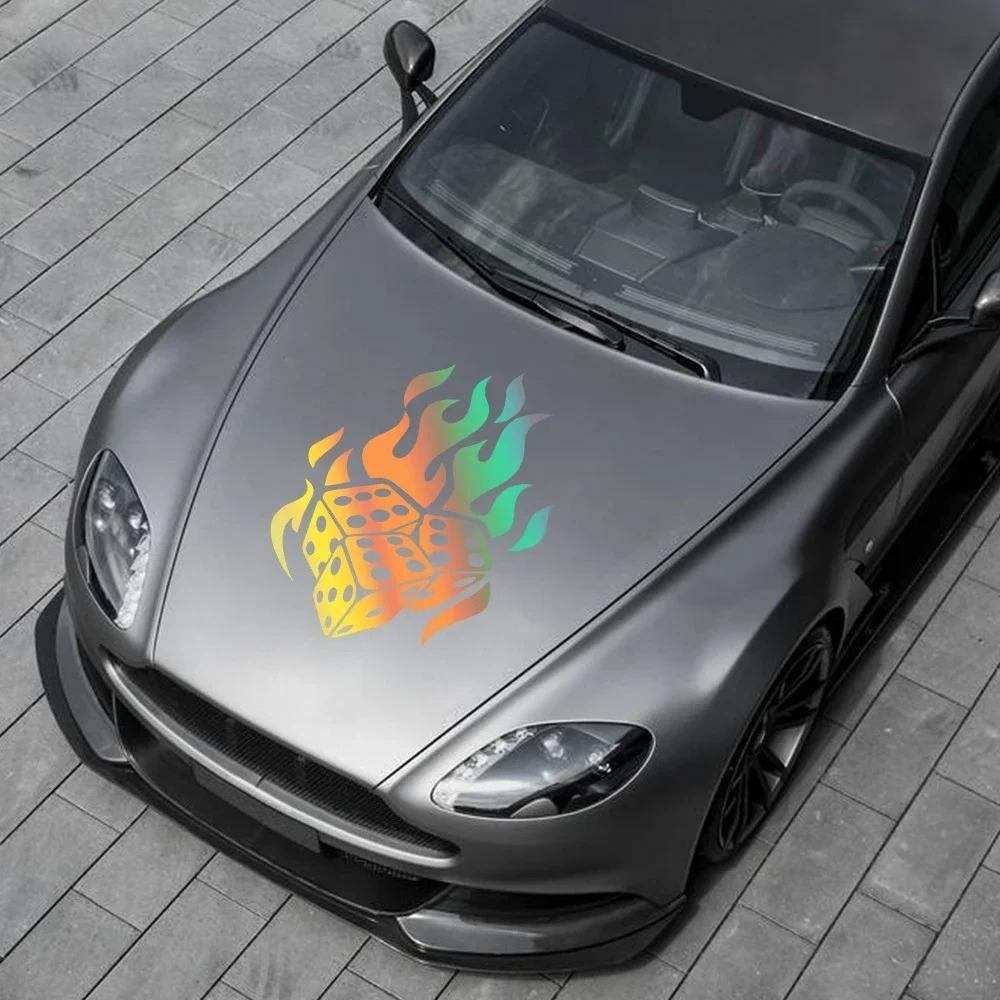 Flame Dice Sticker Car Body Engine Cover Side Door Stickers Dice Graphic Self Adhesive Vinyl Stickers Car Decoration Accessories