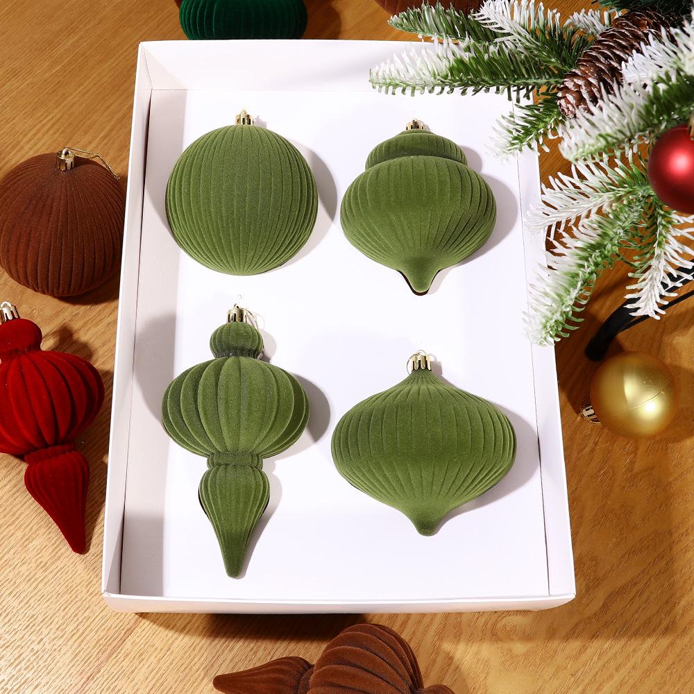 Cross-Border Ins Style Gourd-Shaped Flocked Christmas Tree Ornament