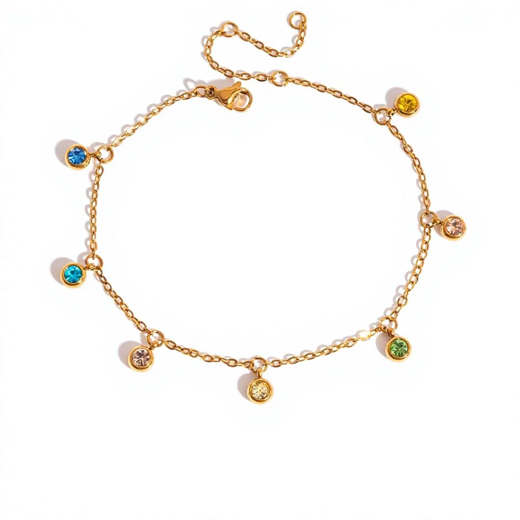 Stainless Steel 18K Gold Plated Multilayer Charm Bracelet Colorful CZ Beaded Stackable Bracelet Set for Women Fashion Jewelry