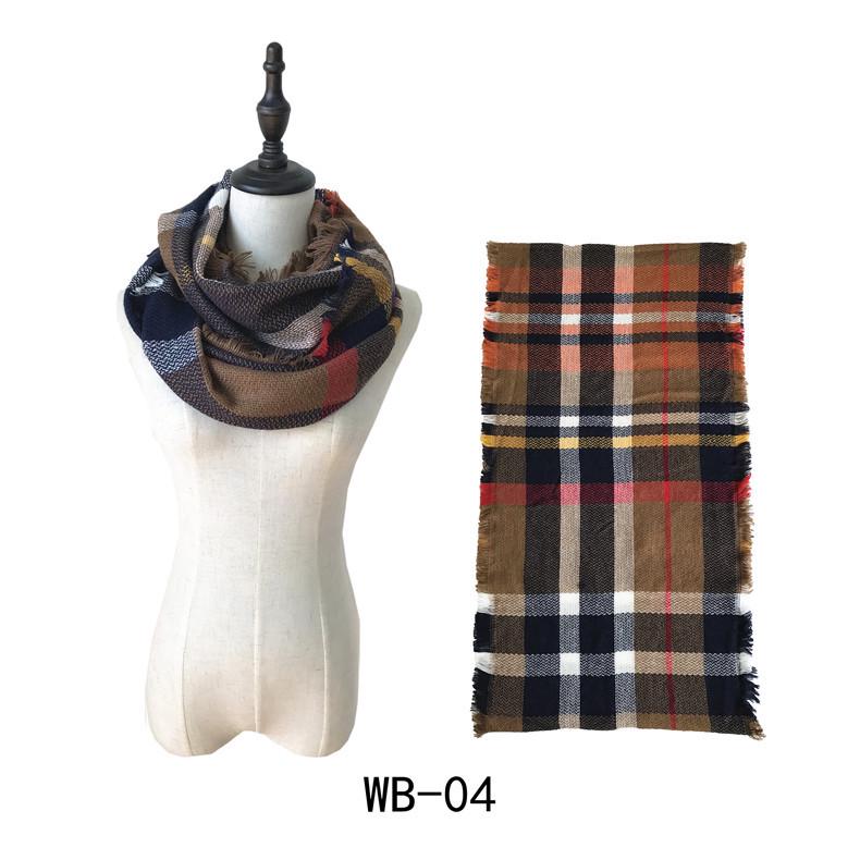 Wind autumn and winter women's warm colorful grid imitation cashmere double-sided fringed grid scarf