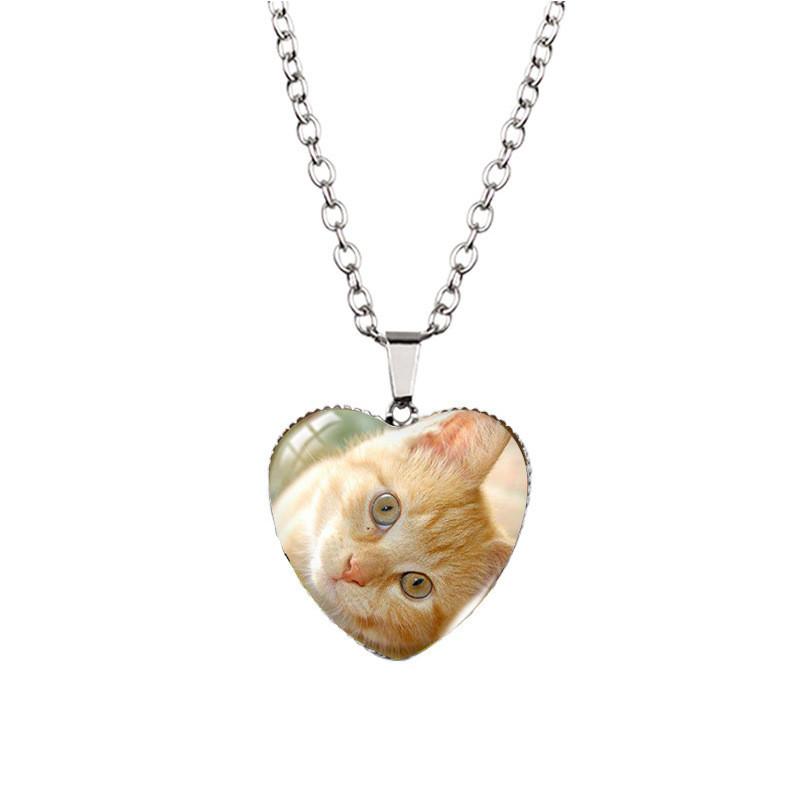 Adorable Heart Shaped Animal Time Gemstone Necklace With Charming Cat Pendant For Women