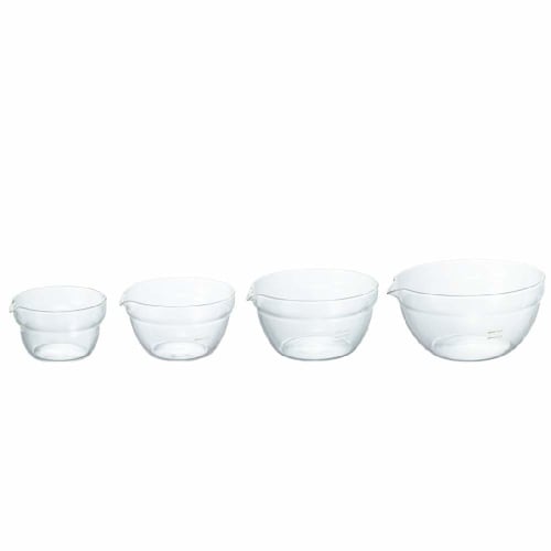 HARIO KB-2518 Katakuchi Bowls, Heat-Resistant Glass, Set of 4, Multi-Bowl, Clear, Made in Japan