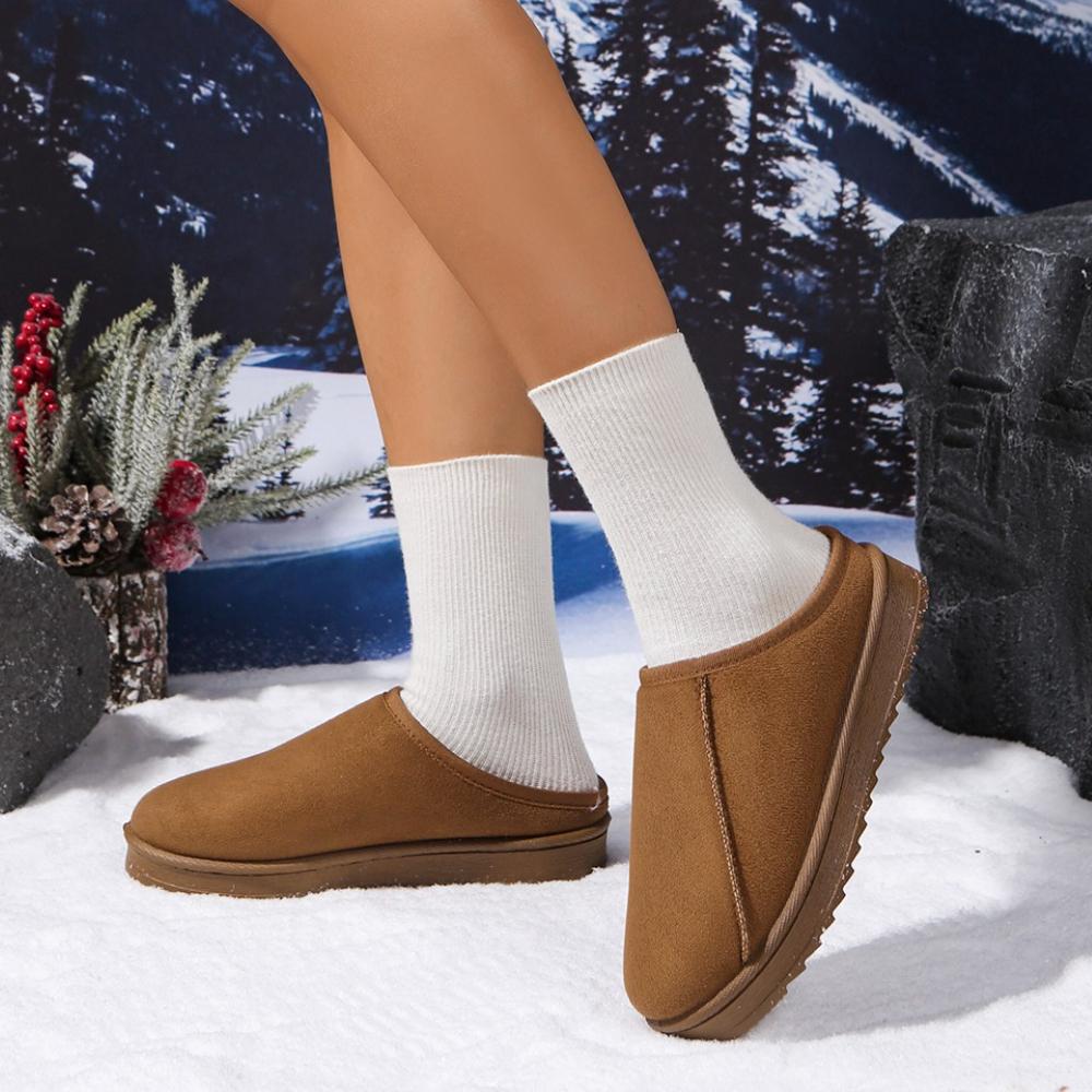 Fashion Comfortable round Toe Flat Bottom Cotton Boots Women's Slippers Winter Warm Fashionable Large Size Slip-On Booties