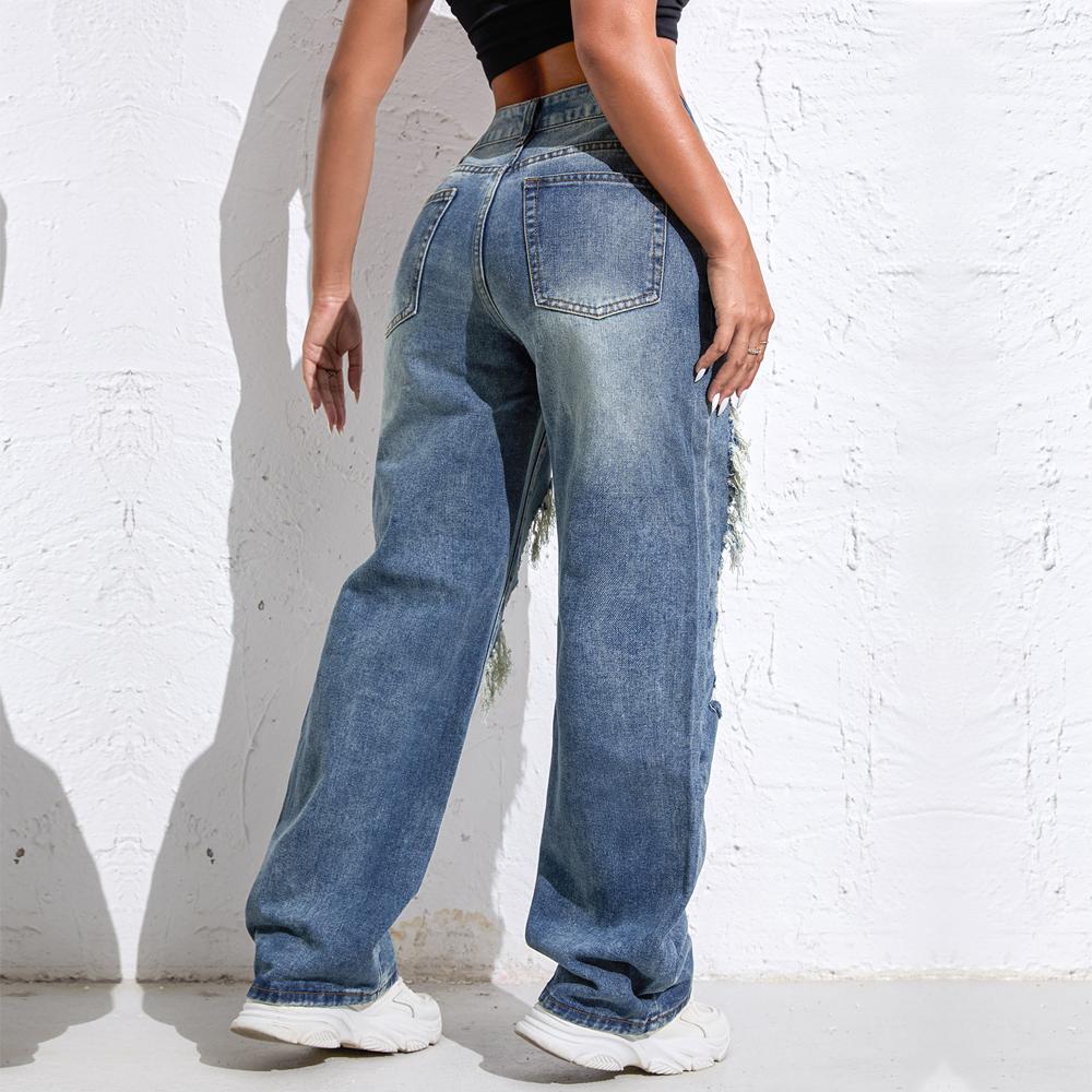 Shascullfites Melody Ripped Women's Blue Jeans Hip-hop Style Fashion Vintage Streetwear Y2K Wide Leg Jeans Baggy Denim Pants