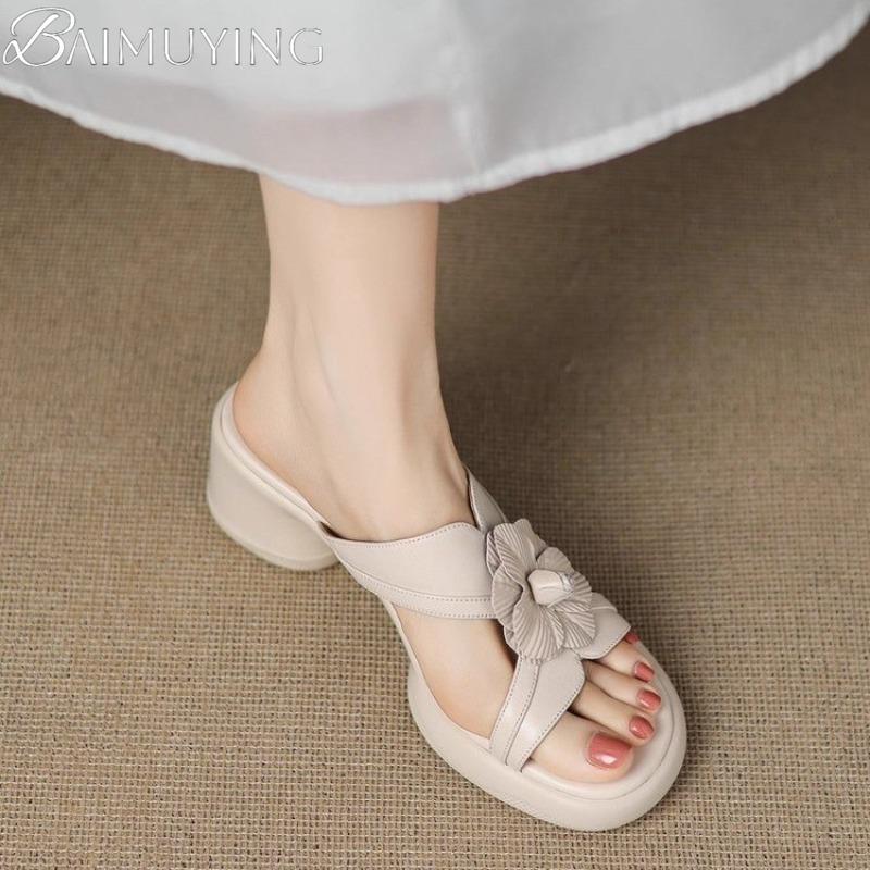 Fashion Women Slippers Flower Heeled Sandals New Summer Shoes Fashion 2025 Designer Chunky Dress Party Woman Pumps Slingabck Sandalias