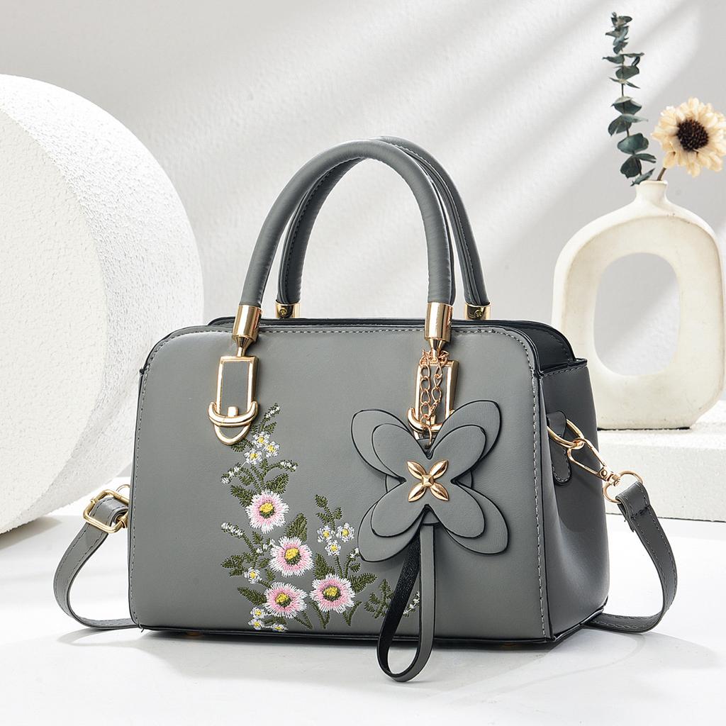 Chic Korean Floral Embroidery Handbag For Ladies, Graceful Multi-purpose Top Handle Shoulder Crossbody Bag For Daily Matching Outfits
