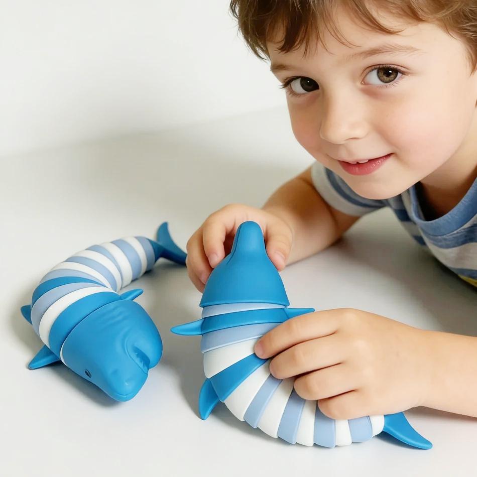 Articulated 3D Shark Stress Hand ToySensory Fidget Toy For Adults And KidsPressure Relief And Anti-Anxiety Desk Toy