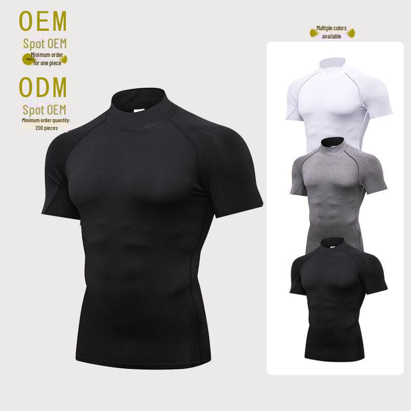 Мужской быстросохнущий трико с высоким воротником и коротким рукавом спортивный тренировочный костюм Large серый 1550₽