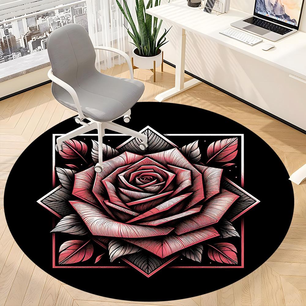 1pc Rose Bloom Office Round Area Rug, Under Office Chairs Bedroom Living Room Home Decor, Room Deco