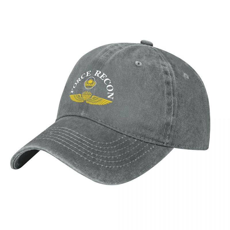 Force Recon Gestickte Gewaschene Baumwoll-Baseballkappe Mit Goldfarbenem Flügel-Logo Schwarz Verstellbare Passform Klassischer Stil Outdoor-Hut