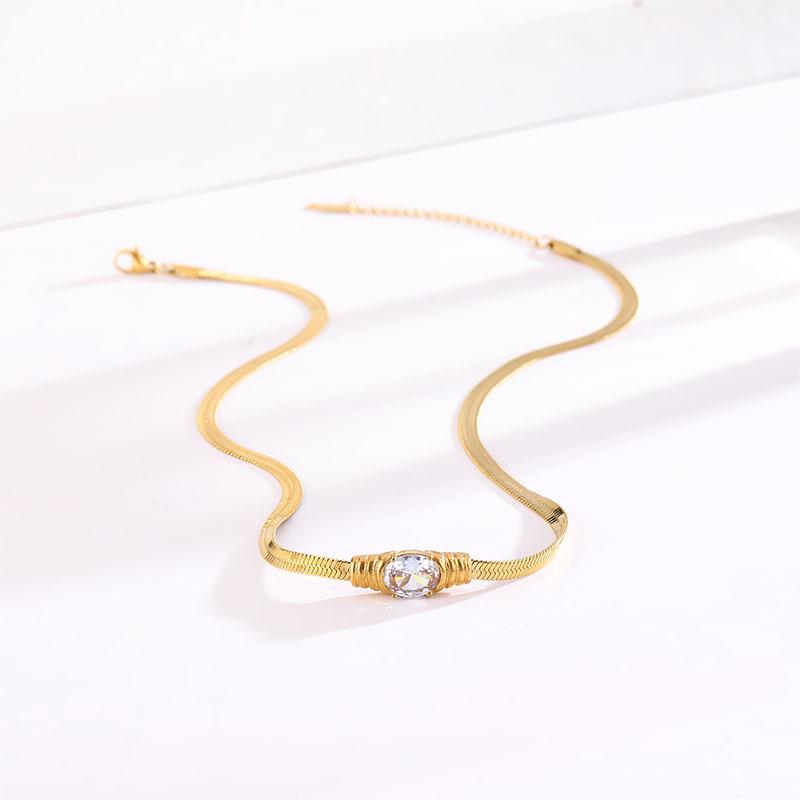 

Не тускнеющее ожерелье из титановой стали с овальным изумрудным бриллиантом класса люкс, премиальная цепочка «Змеиная кость»