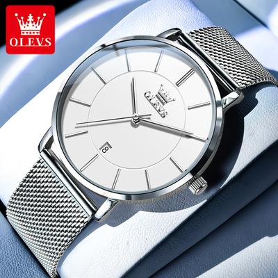 Herrenuhr Ultra Dünn 6,5mm Quarz Uhr für Männer Mesh Stahlarmband Wasserdicht Datum Mode Einfach Herren Armbanduhr