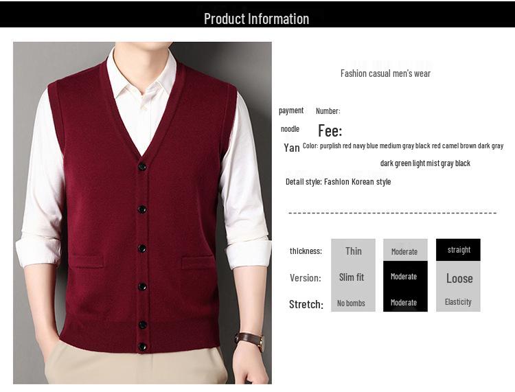 Thick Knit V-Neck Cardigan Vest for Men - Autumn/Winter Warm Sleeveless Sweater