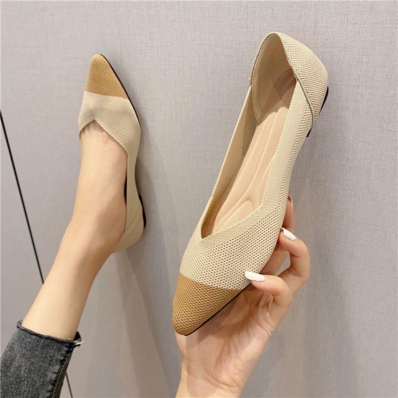 Samma Enkla Skor Dam År Stickade Vävda Skor Flygande Stickade Äggrulle-skor Platta Möss-skor