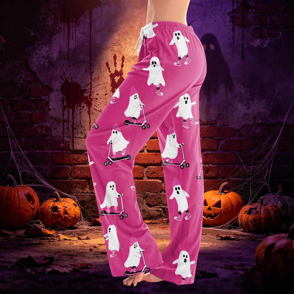 Women's Drawstring Lounge Pants Halloween Print Casual Full Length Elastic Waist Relaxed Fit Bottoms for Everyday Wear