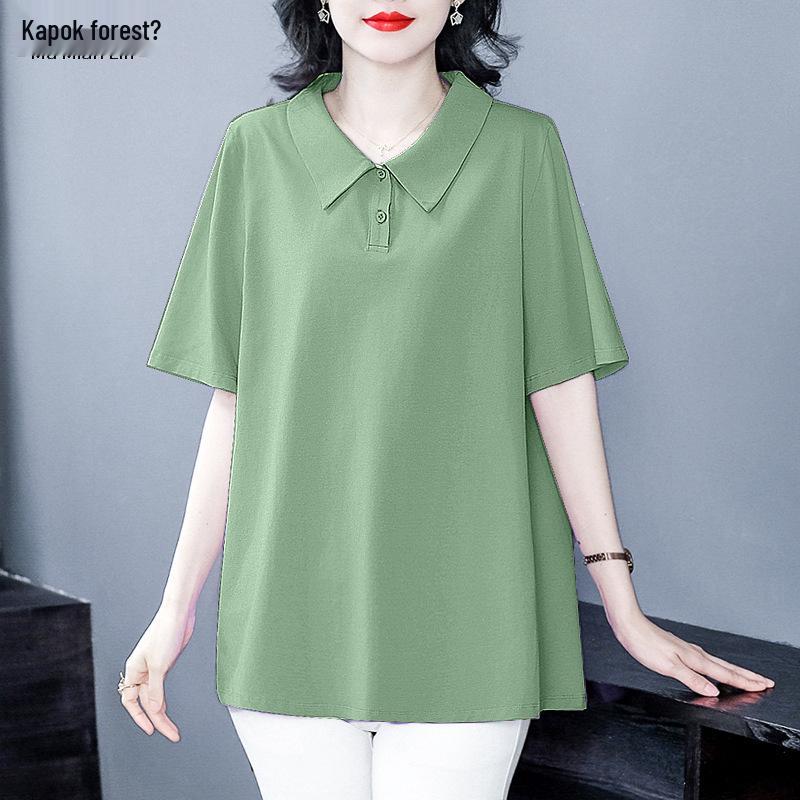 Qualität Basic Übergröße Locker geschnitten Damen Polo-Unterhemd - Kurzarm Baumwoll-T-Shirt für den Sommer