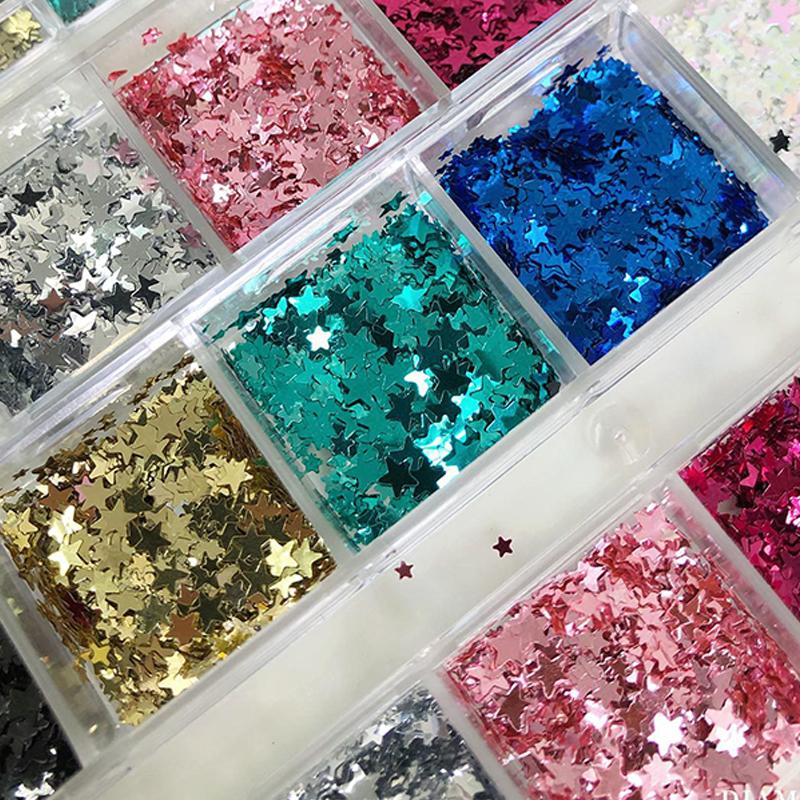 Estrela Lantejoula Mista Estrela de Cinco Pontas Ponto de Onda Colorido Laser Glitter para Unhas Arte de Unhas Charme Decoração Manicure DIY Acessórios