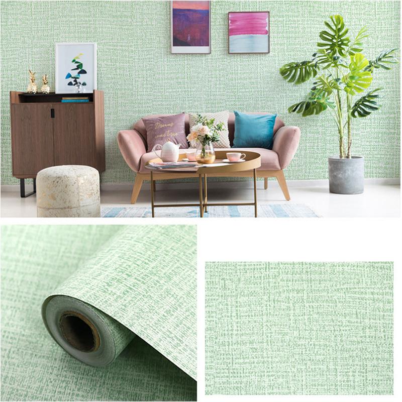 Solid Color Linen Pattern Living Room Bedroom Cabinet Decorative Sticker Self-adhesive Wallpaper Waterproof and Moisture-proof