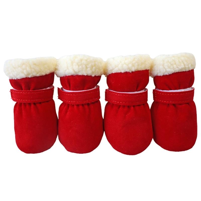 Winter Warm Pet Shoes 4pc/set Cute Dog Booties Snow Walking Puppys Booties Shoes Casual Fashion No-slip Dog Shoes