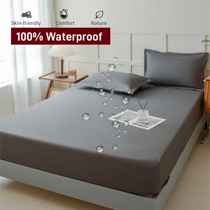 Waterproof Fitted Bed Sheet with 360 Elastic Band Mattress Protector Cover Bedspreads for Single Double King Queen Size Bedsheet
