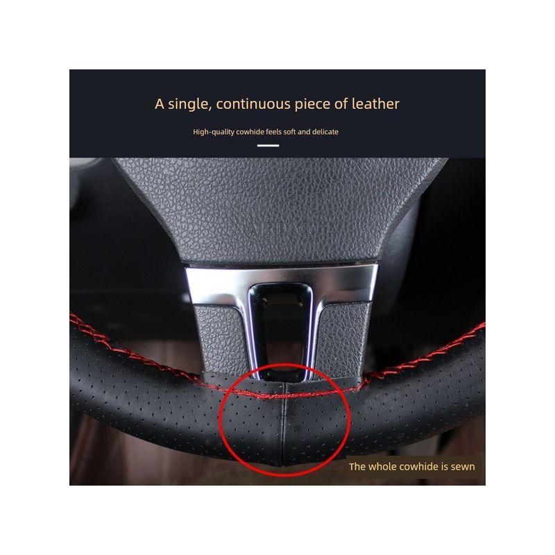 Steering Wheel Cover, Genuine Leather, Handmade Leather Cover, Universal for Men and Women, Suitable for All Seasons, Non-Slip Stitched Handle Cover