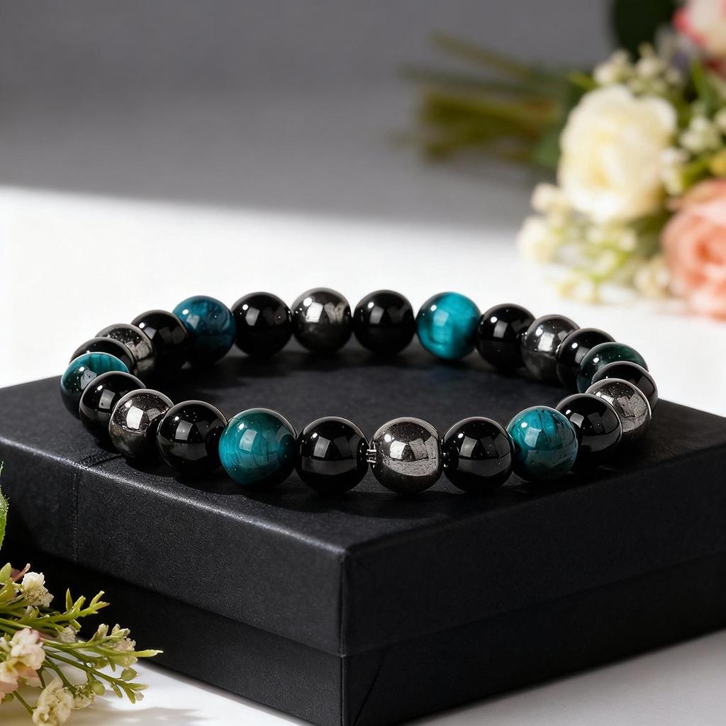 Blue Tiger Eye Beaded Bracelet: Natural Stone Handcrafted Jewelry Wristband