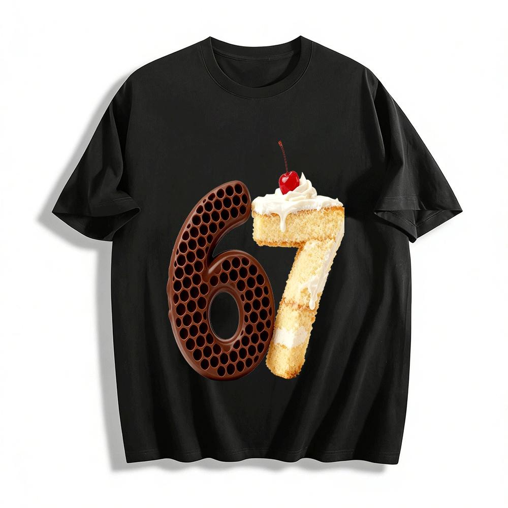 Number 67 Birthday Cake Print Casual T-shirt Pure cotton T-shirt XXS