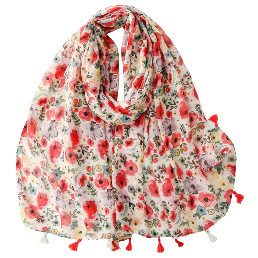 Floral Boho Shawl with Fringes 180x90 - Cotton with Viscose