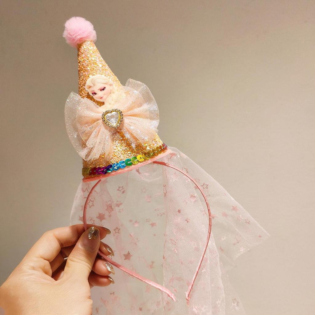 Birthday Hat with Veil Headband for Girls - Party Headwear and Photo Props