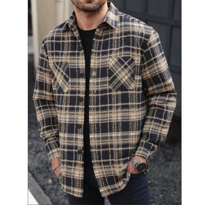Men's Plaid Wool Jacket Autumn Youth American Casual Single-breasted Cardigan Jacket Furry Shirt Men