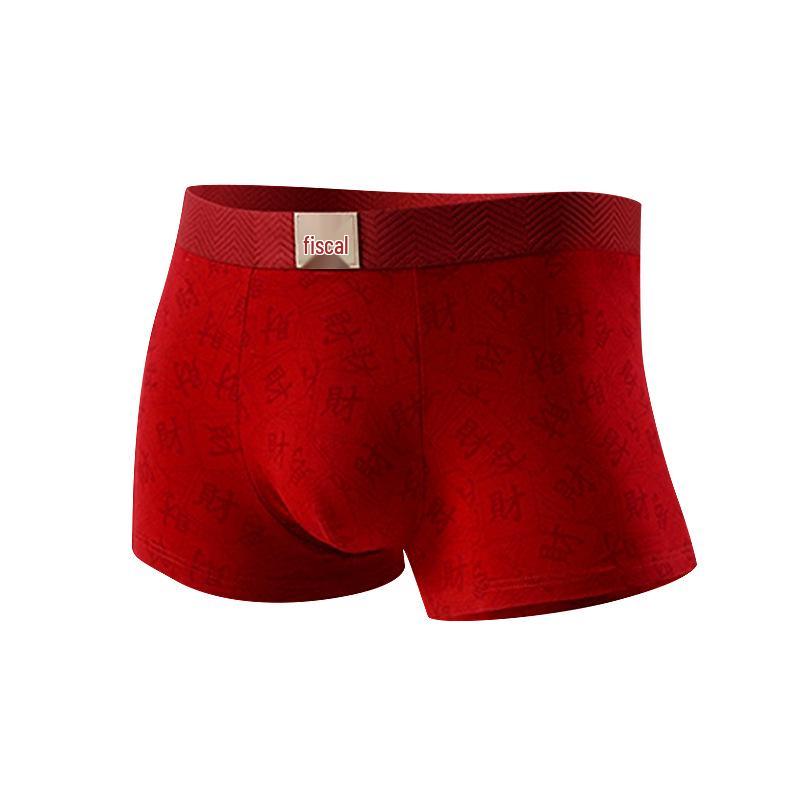 Red Zodiac Year Men s Antibacterial Cotton Boxer Briefs - Good Luck Wedding/New Year Shorts XXXL (155-175 lbs)