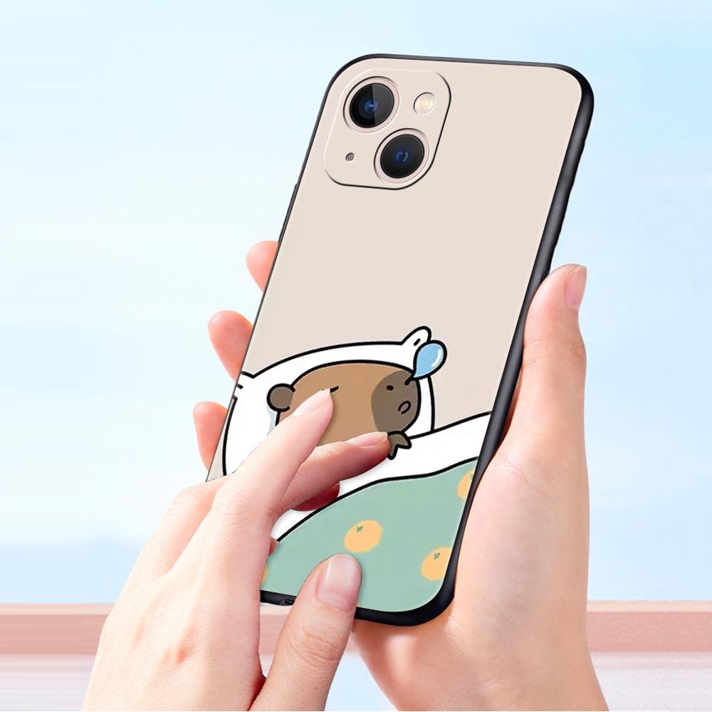 Cute Capybara Phone Case For iPhone 17 16 15 Pro Max 11 12 13 14 7 8 Plus SE 2020 X XR XS Cover Soft Black