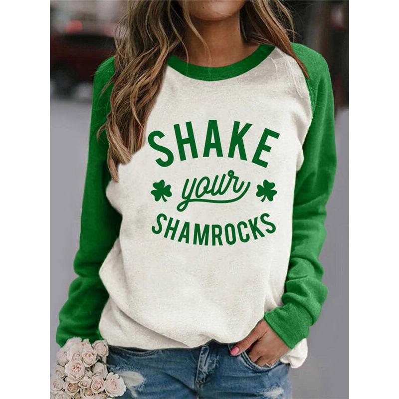 2026 Four-Leaf Clover 3D Print Urban Casual Raglan Pullover