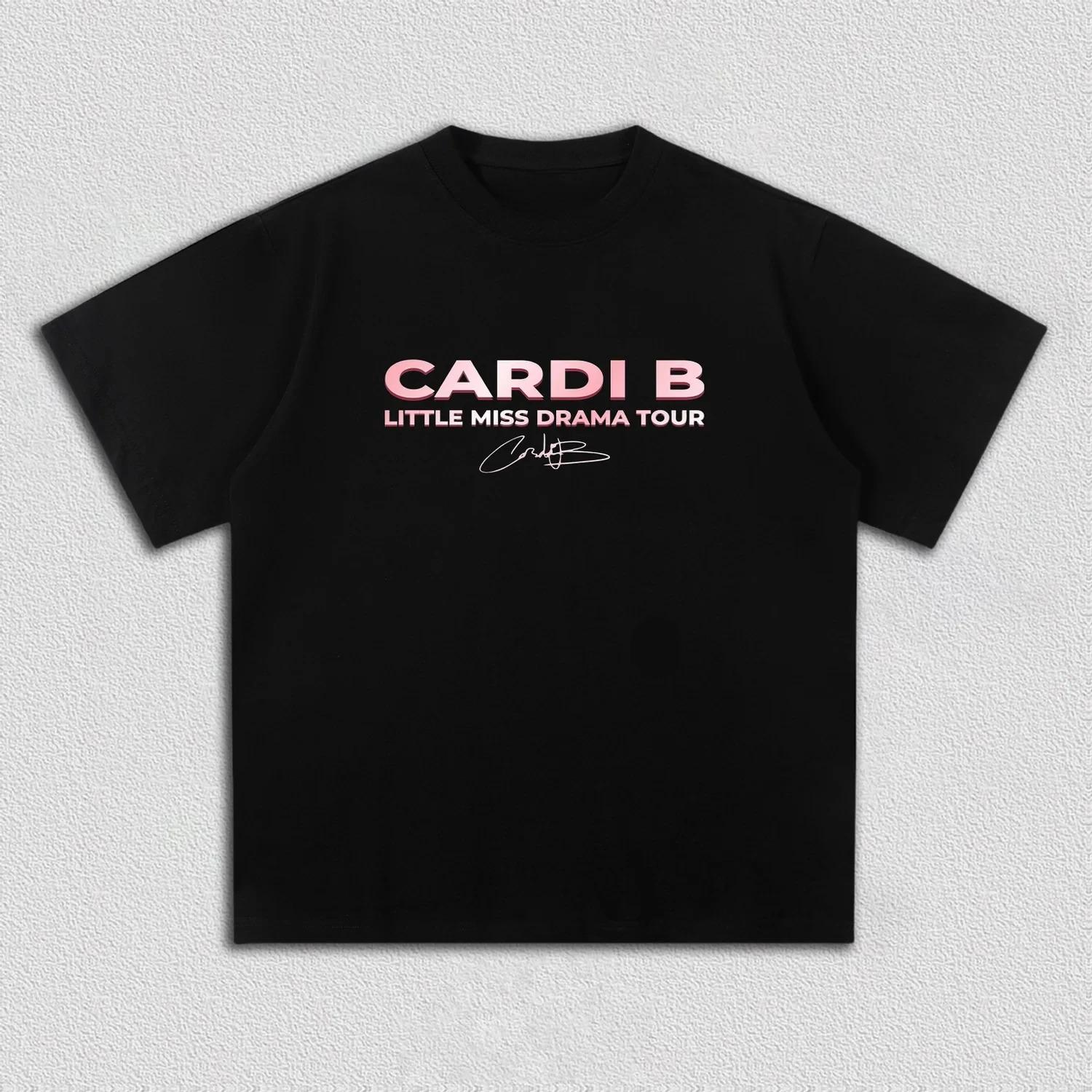 

Cardi B Little Miss Drama Inspired 2026 Tour TShirt 100 Cotton Unisex Summer Crew Neck Mens Y2K HipHop Short Sleeve Tshirts S